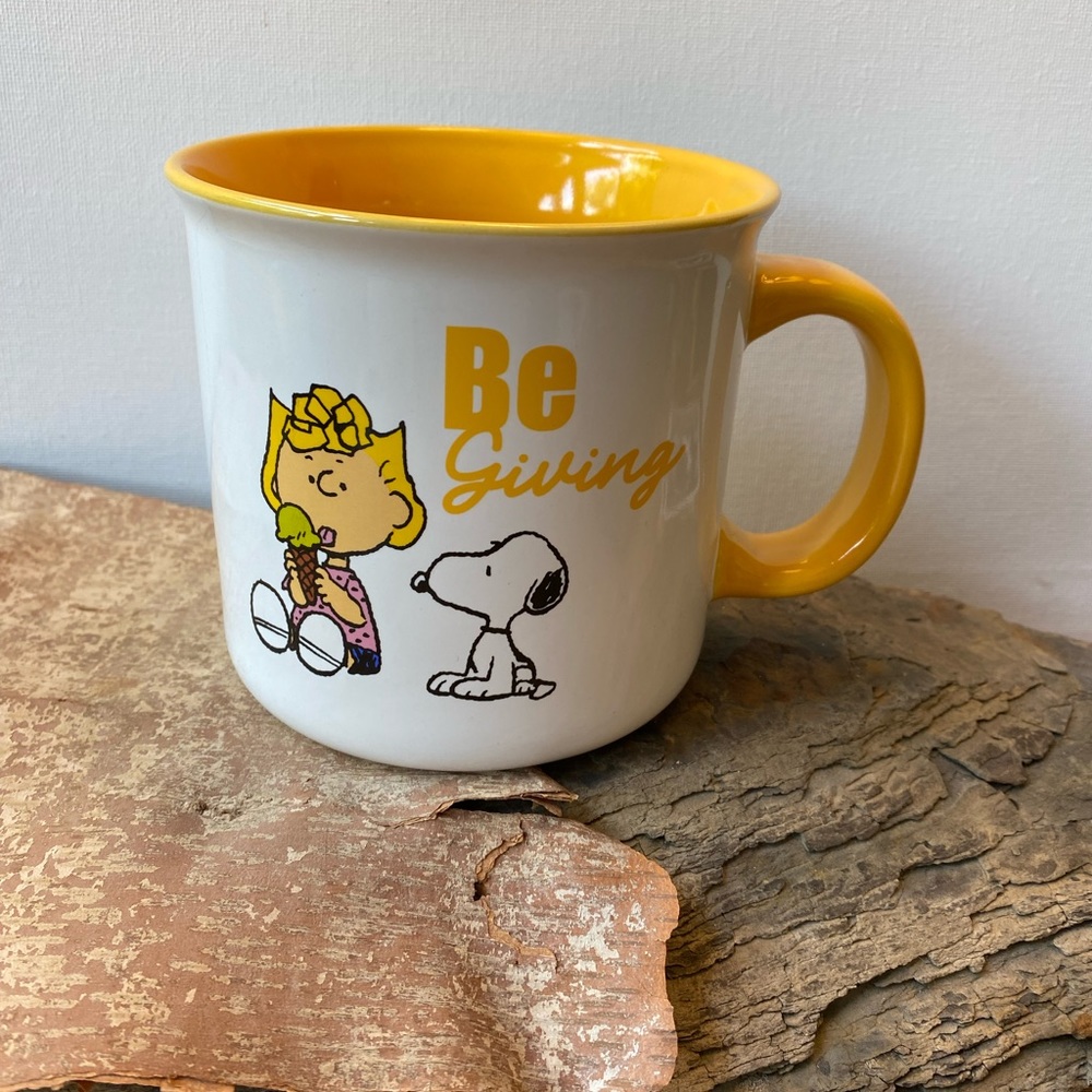 SOLD - Snoopy Sally “Be Giving” Peanuts Mug Oversized Heavyweight